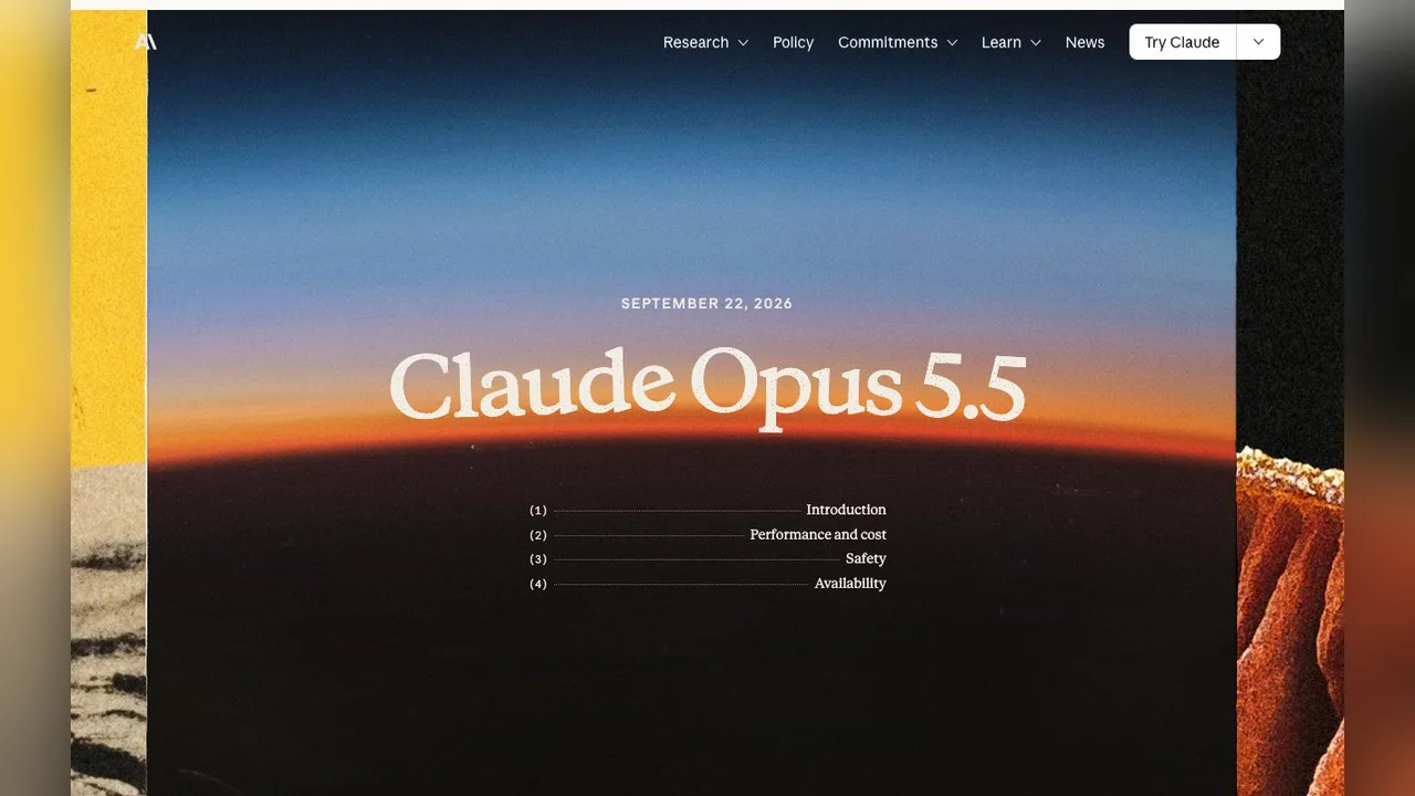 Anthropic's announcement page for Claude Opus 5.5, dated 22 September 2026.