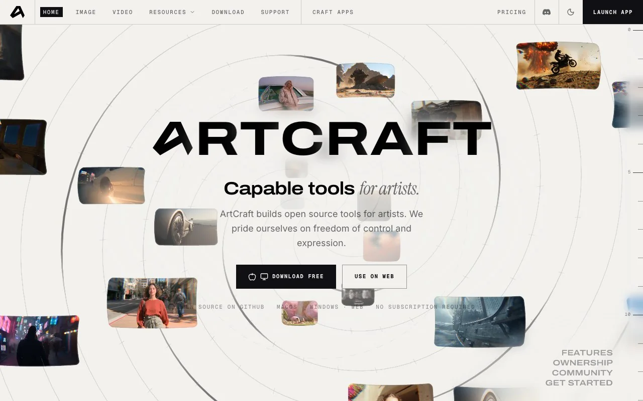 The ArtCraft homepage on 13 October 2026: the AI studio is a separate product from the PhotoCraft editor.