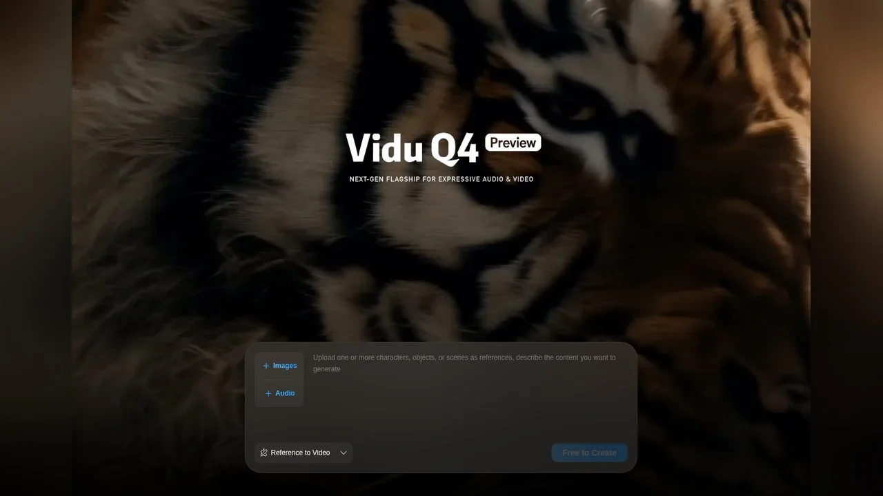 The Q4 Preview page on vidu.com, with the Images and Audio upload slots and the Reference to Video mode selector.