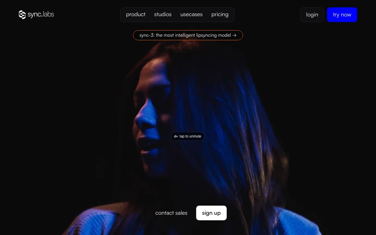 Sync Labs' home page on 5 September 2026, leading with the sync-3 lip-sync model.