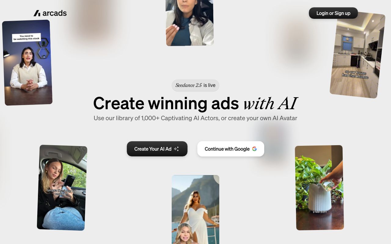 Arcads on 5 September 2026, an ad-video service announcing the 2.5 release as live on its homepage: the model reached third-party products quickly.