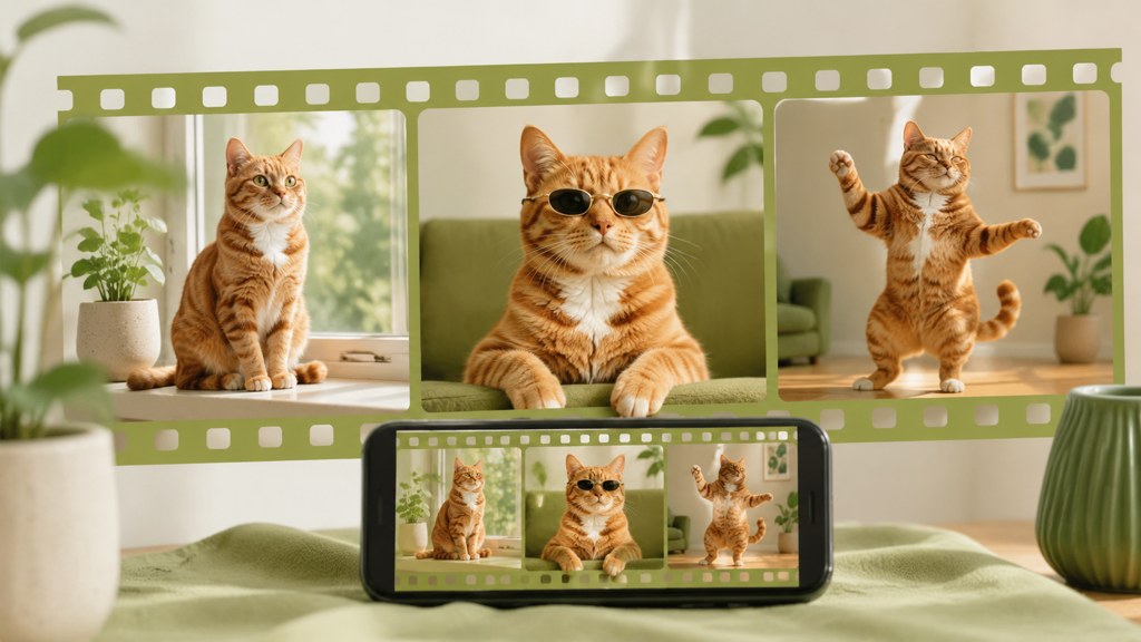 Concept: one cat character kept consistent across a series of clips
