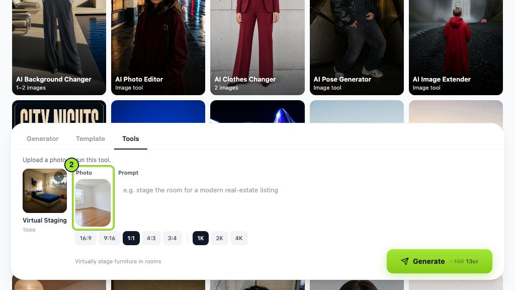 Step 2: Click the Photo box and upload the empty-room photo.