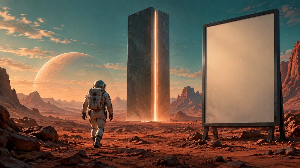 Result: a cinematic keyframe beside a blank poster