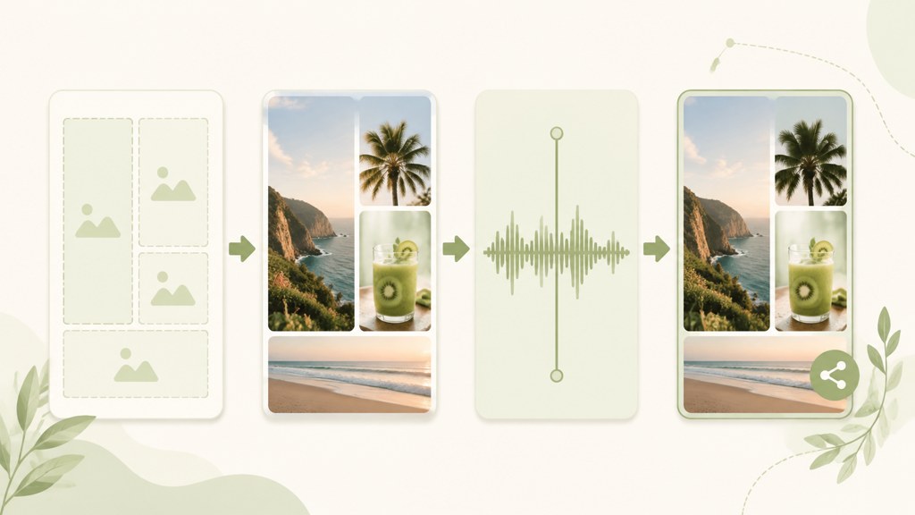 Workflow: template, clip, music, export