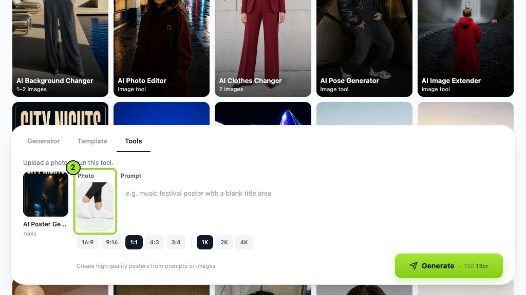 Step 2: Click the Photo box and upload the sneaker product shot.