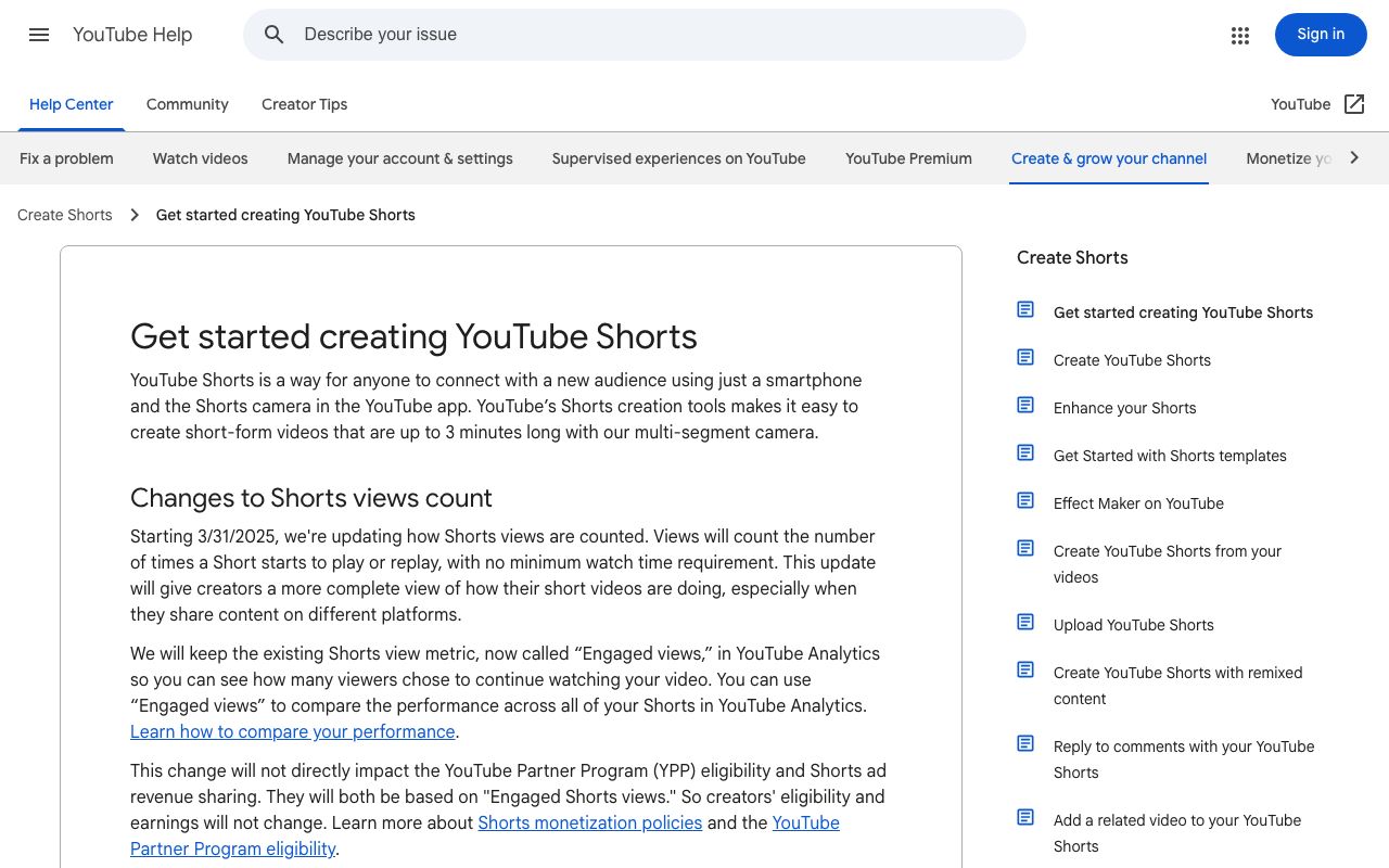 YouTube's 'Create a Short' help page on 5 September 2026, the source for the 3-minute limit and the 1080p ceiling.