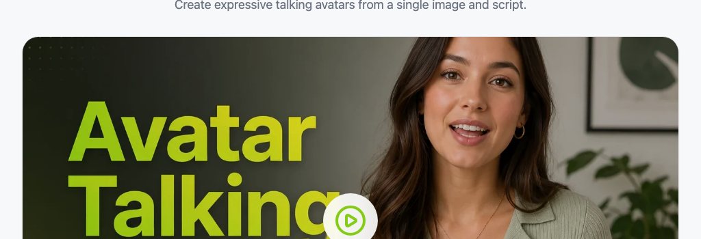 The Avatar Talking page, where the character's master portrait and a typed script become a spoken clip.