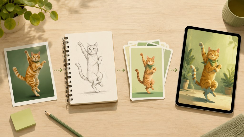 Workflow: reference photo, prompt, template, render