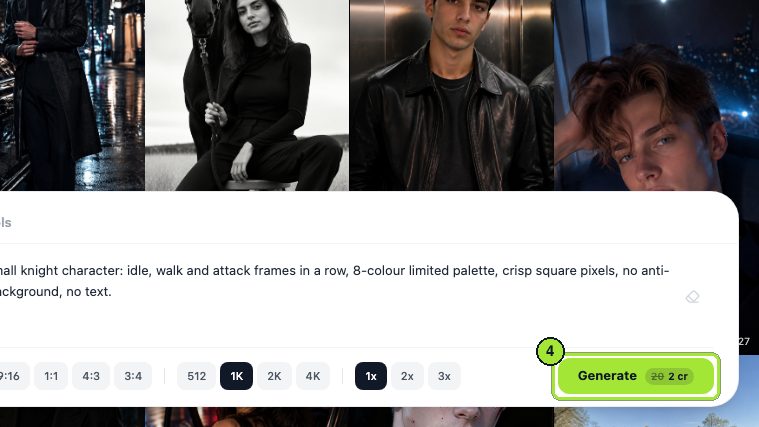 Step 4: Click Generate. The button shows 2 cr.
