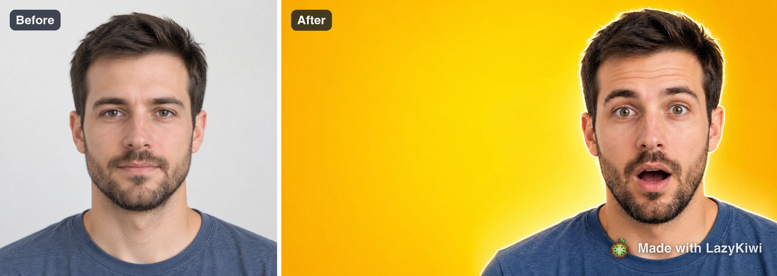 Plain portrait in, thumbnail base out, generated in LazyKiwi with the AI Thumbnail Maker at 16:9 and 1K (GPT Image 2, 13 credits); the words go on in your editor. Watermark added.