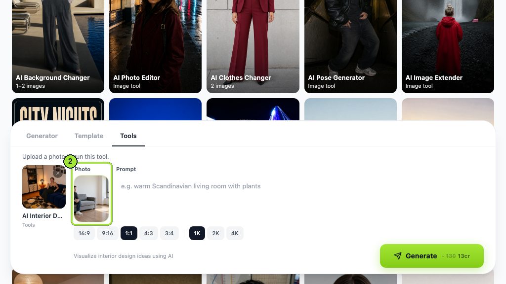 Step 2: Click the Photo box and upload the living-room photo.