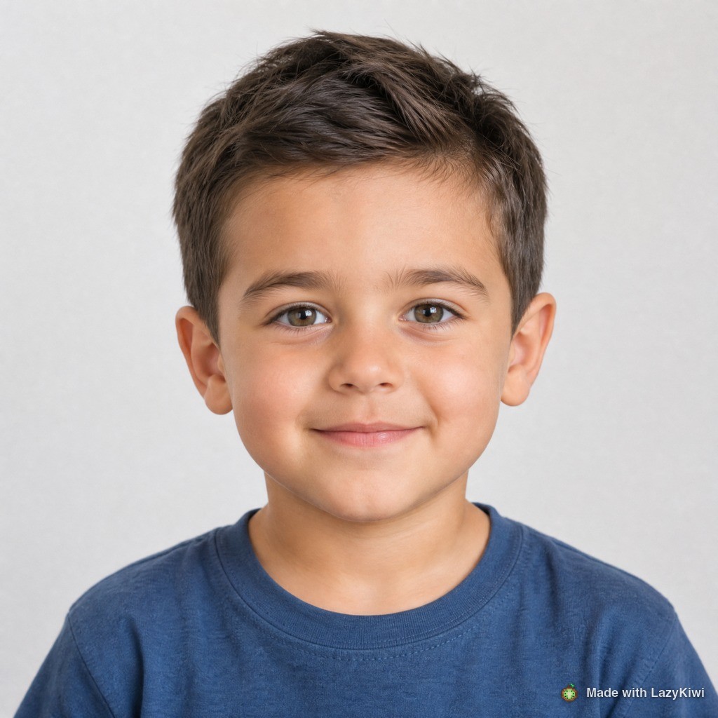 The second run at 1:1 and 1K for 13 credits: same template, second adult, another smiling and evenly lit child.