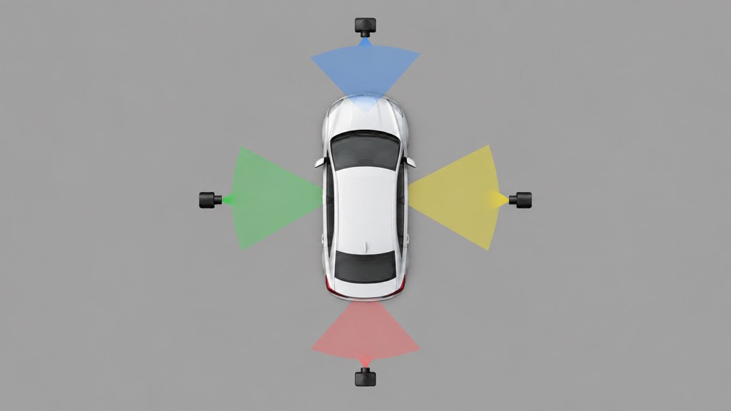 The five camera positions laid out around the car, each cone showing the direction that frame is shot from.