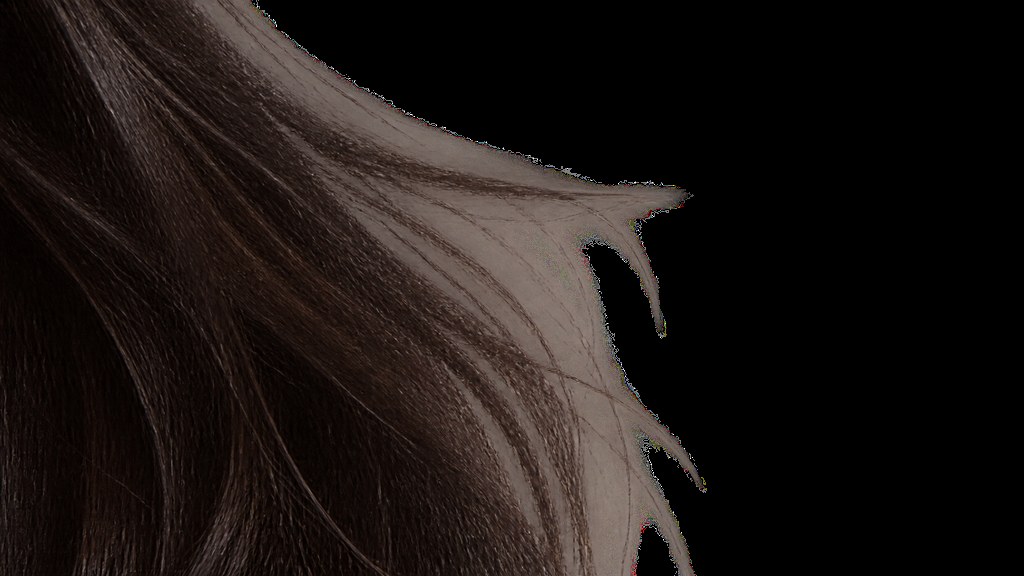 The problem magnified: individual strands against transparency, where a hard edge always fails.