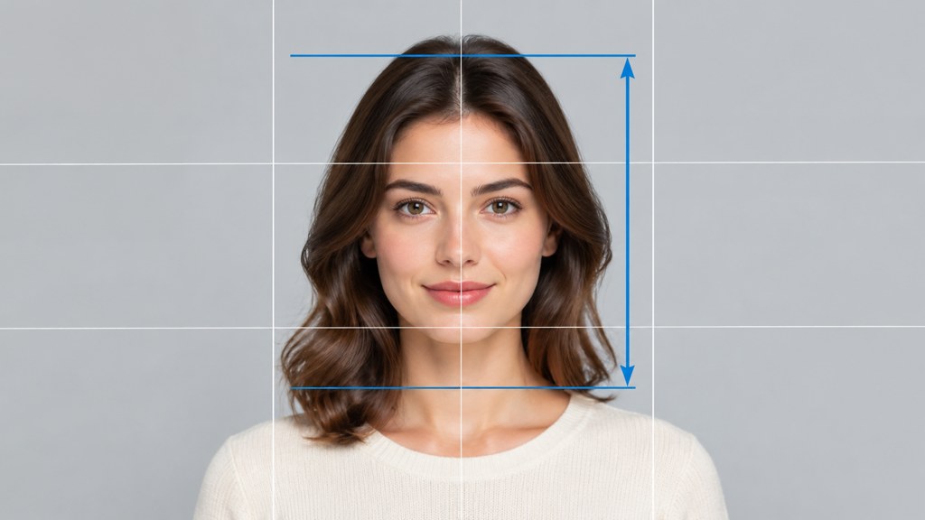 A crop grid over a head-and-shoulders frame: the head occupies a fixed share of the height, centred, with space above.