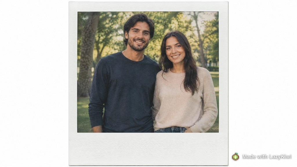 Second result at 16:9 for another 13 credits. Fed a four-person group photograph plus a second image, the template returned a two-person frame: it composes a pair, not a crowd.
