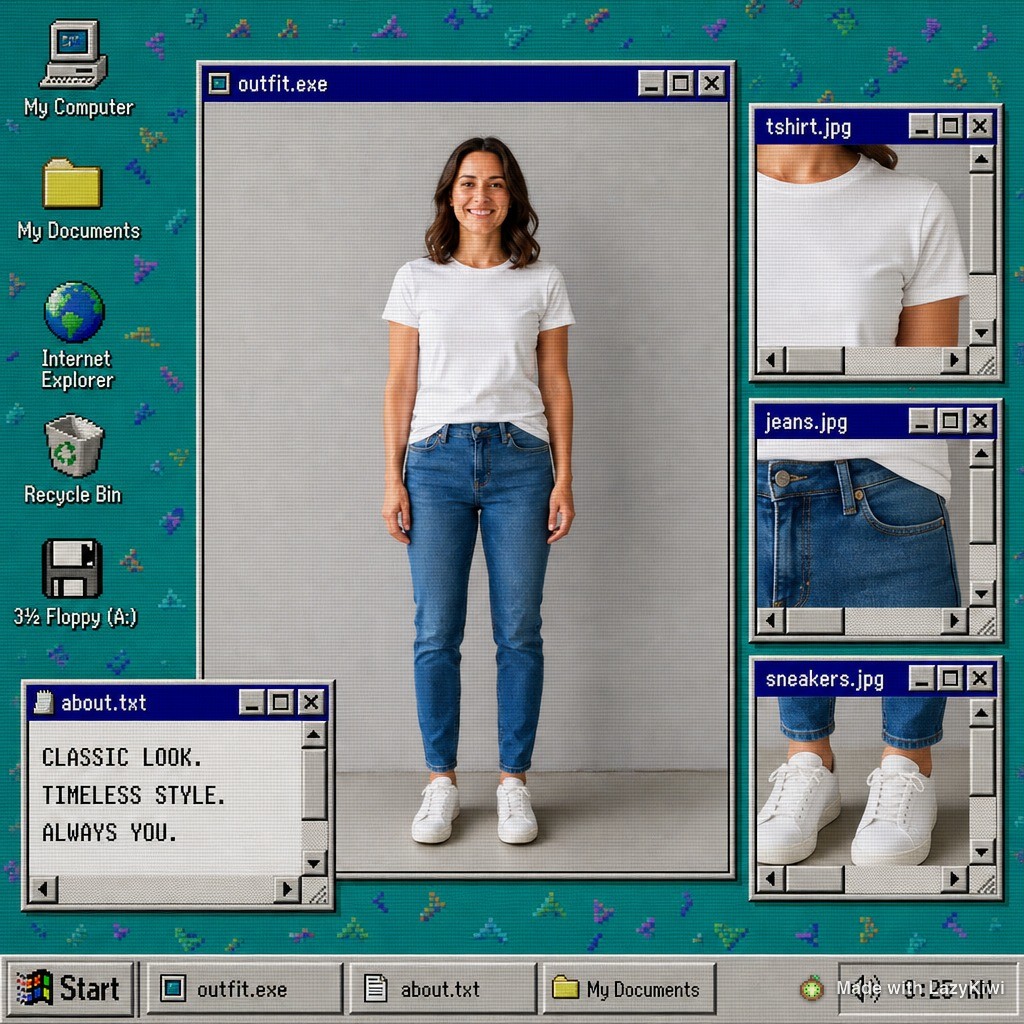 Run two, same template and same settings, this time from a full-length photograph of a person rather than a flat garment. 1K, 13 cr.