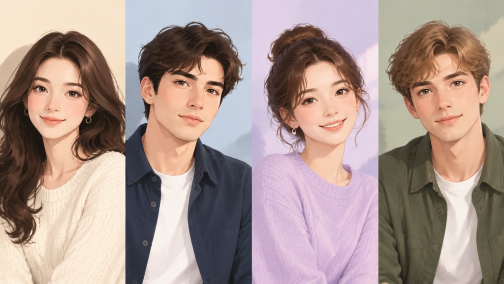 Four portraits in one consistent style, which is what a booth should produce across a whole evening.