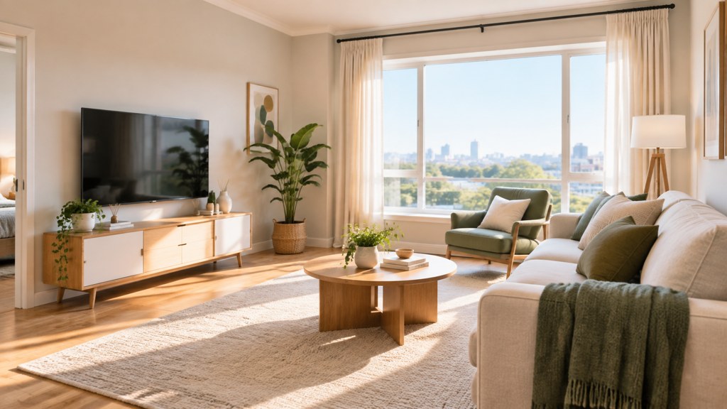 The target for every interior frame: level camera, tidy room, window exposed to match the walls.