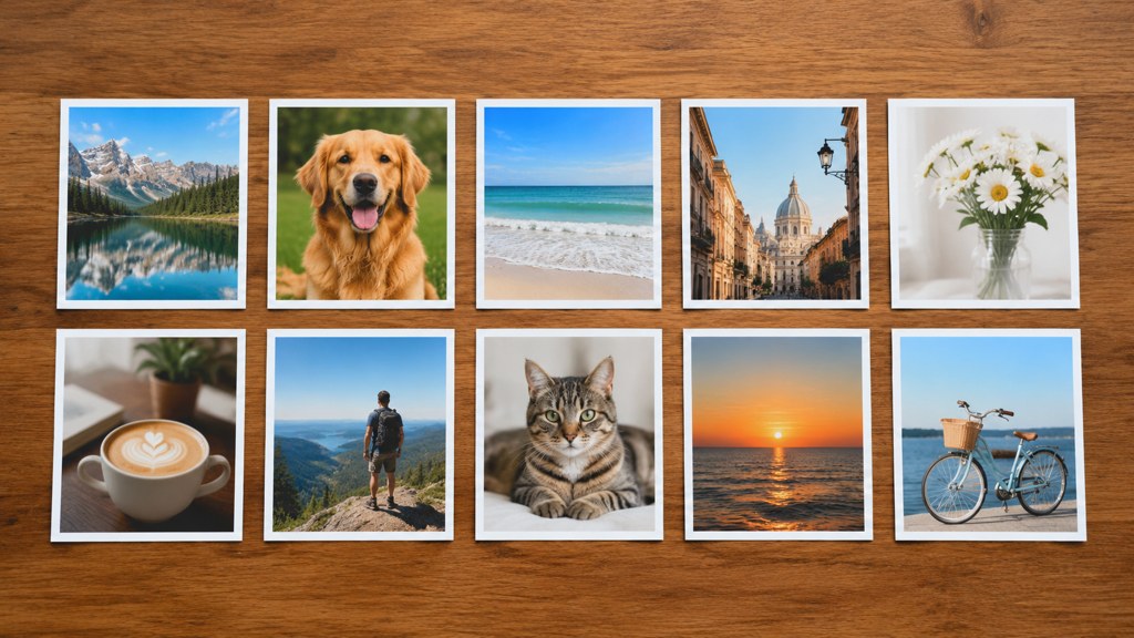Ten prints laid out in swipe order on a table, the fastest way to spot two frames that repeat each other.