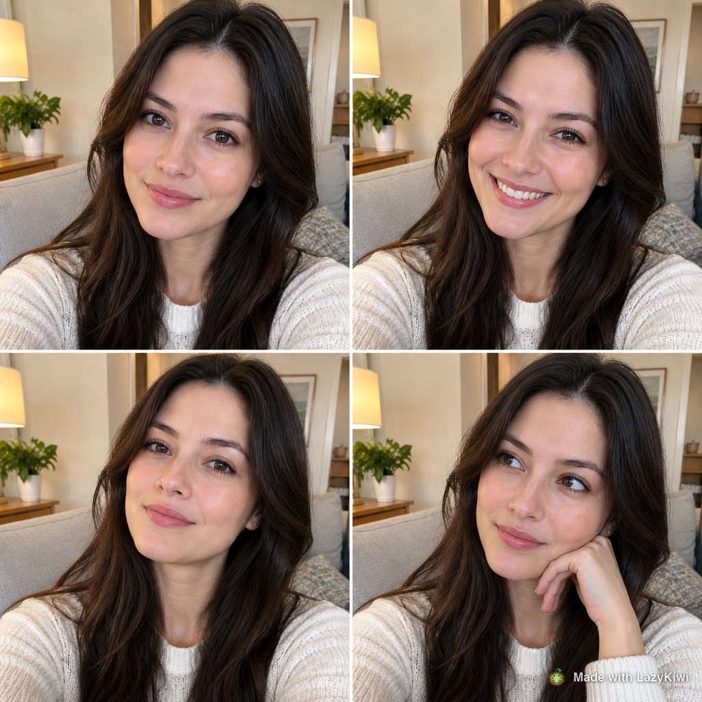 Second run from an indoor selfie instead of a studio frame, same template, same 13 credits. Source quality changes the output more than any setting does.
