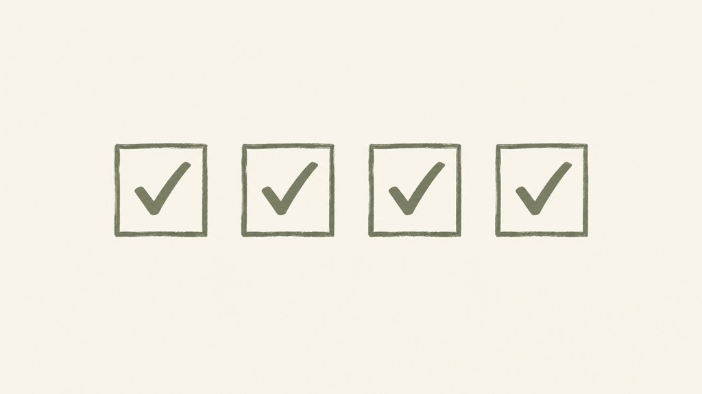 The four-box test as a checklist: answer, verify, review, purpose.