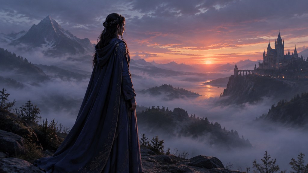 A single cinematic frame of a fictional adult in a fully covering stylised costume, the kind of result a clean plate and one sharp reference produce.