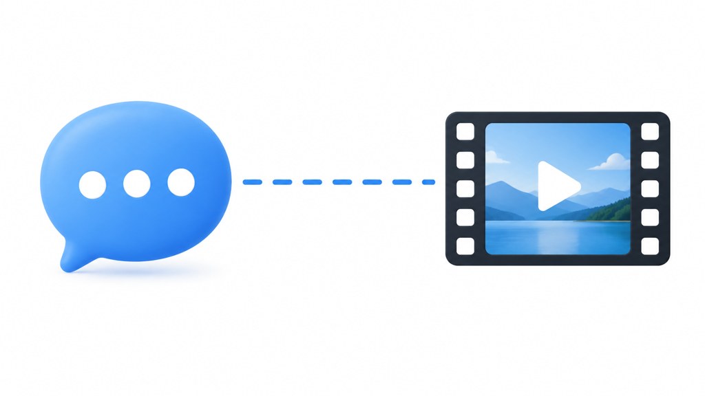 A chat bubble on one side and a film frame on the other with a dashed line between them.