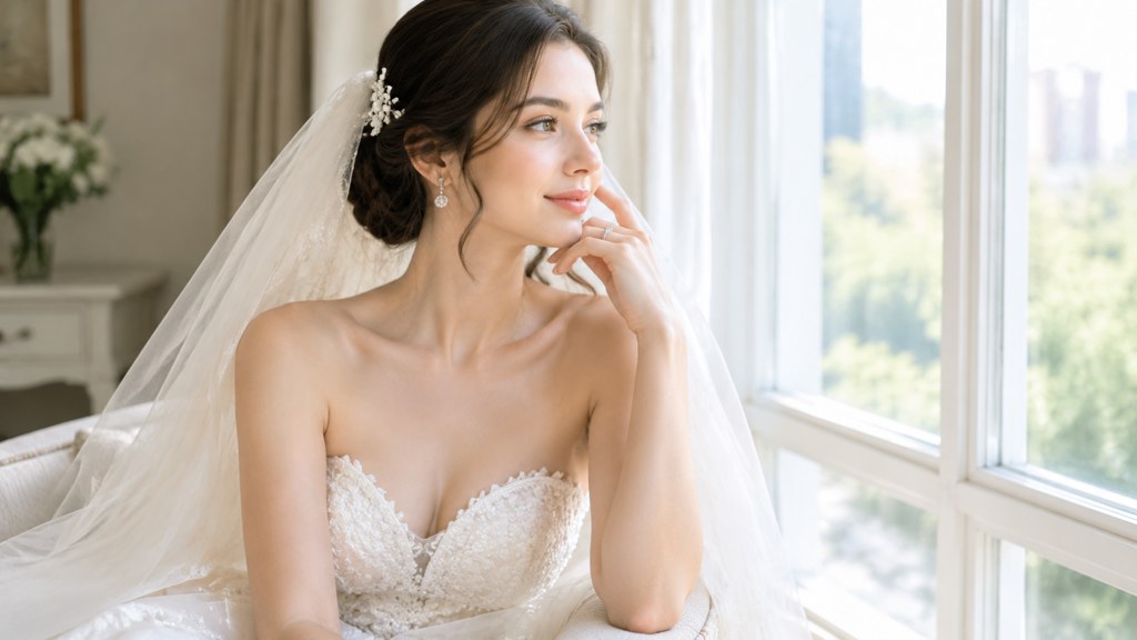 The look a bridal preview is trying to approximate: one subject, one window, soft directional daylight.