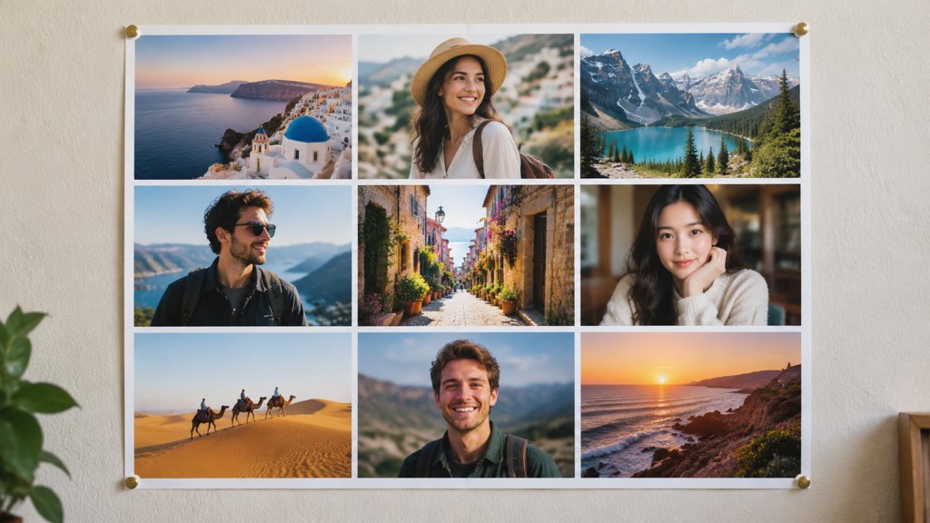 A printed nine-frame collage on a wall, where gutter consistency shows up far more than it does on a screen.