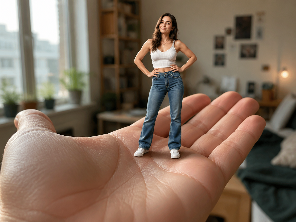 Tiny self standing on a palm