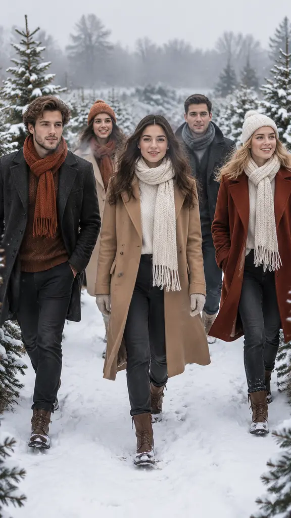 Outdoors in snow or at the tree farm