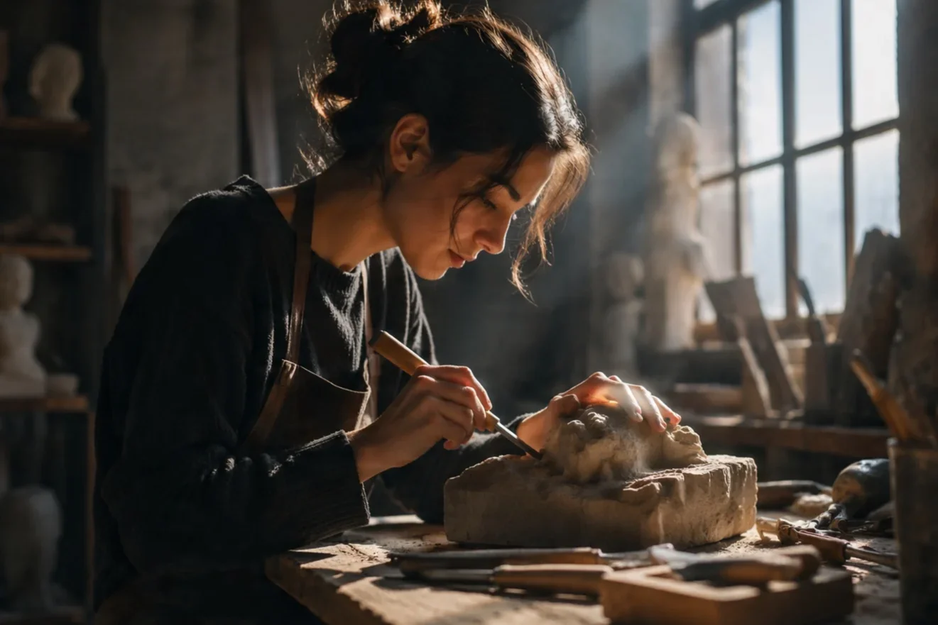 Six layers stacked: subject, action, setting, camera, lighting, and style.