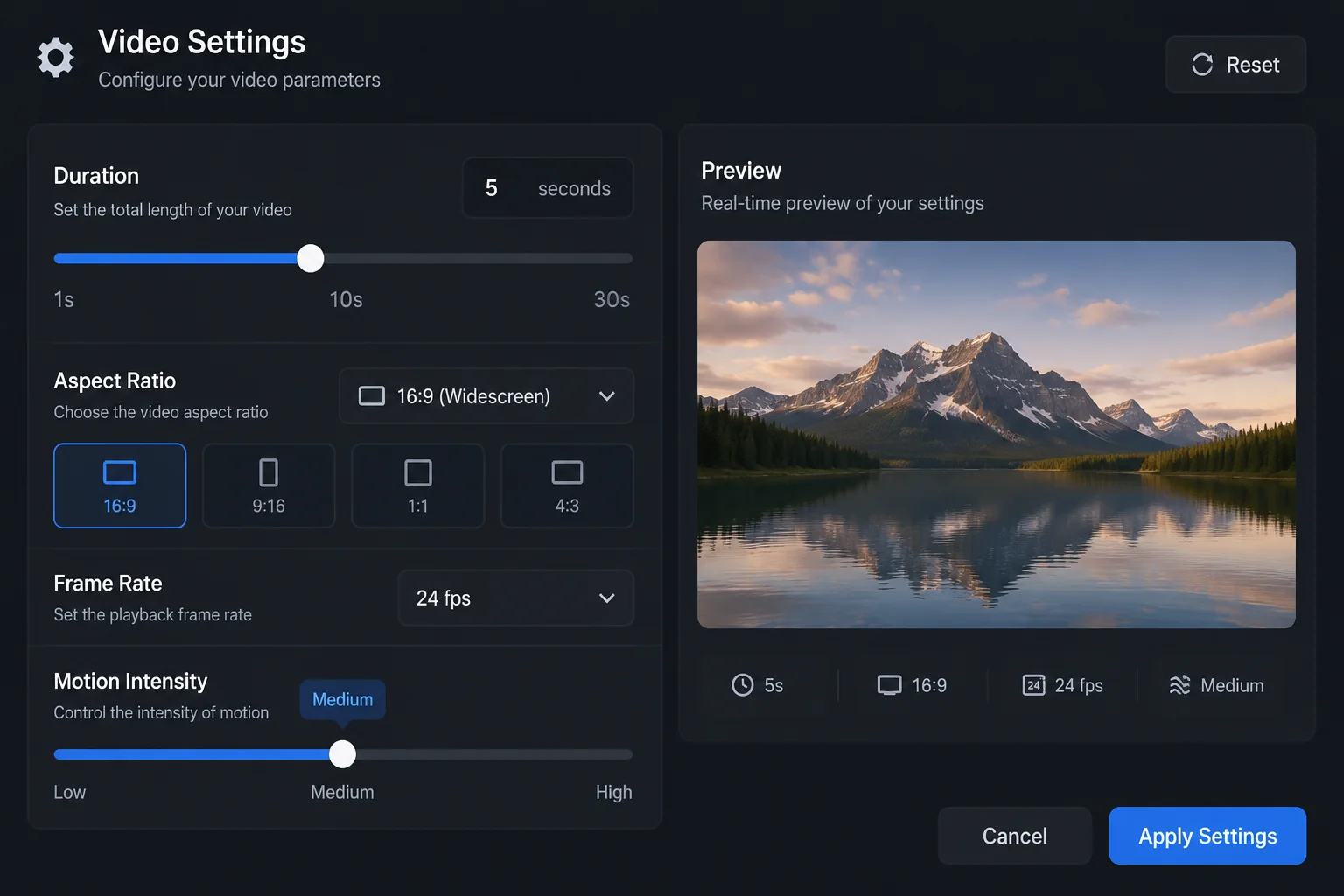 Configure video parameters and settings