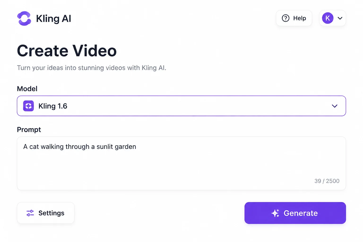 Select kling 1.6 model and input prompt