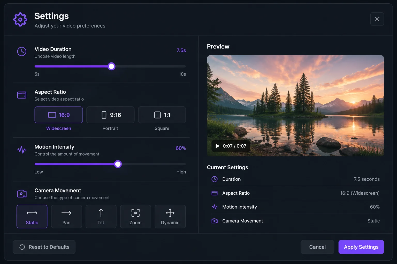 Configure video parameters