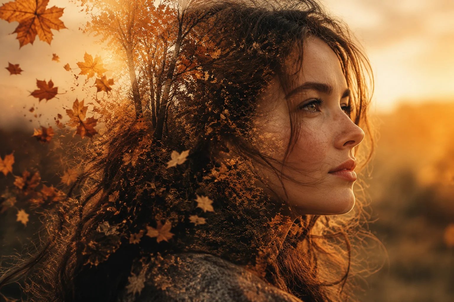 Portrait Merged with Nature Elements
