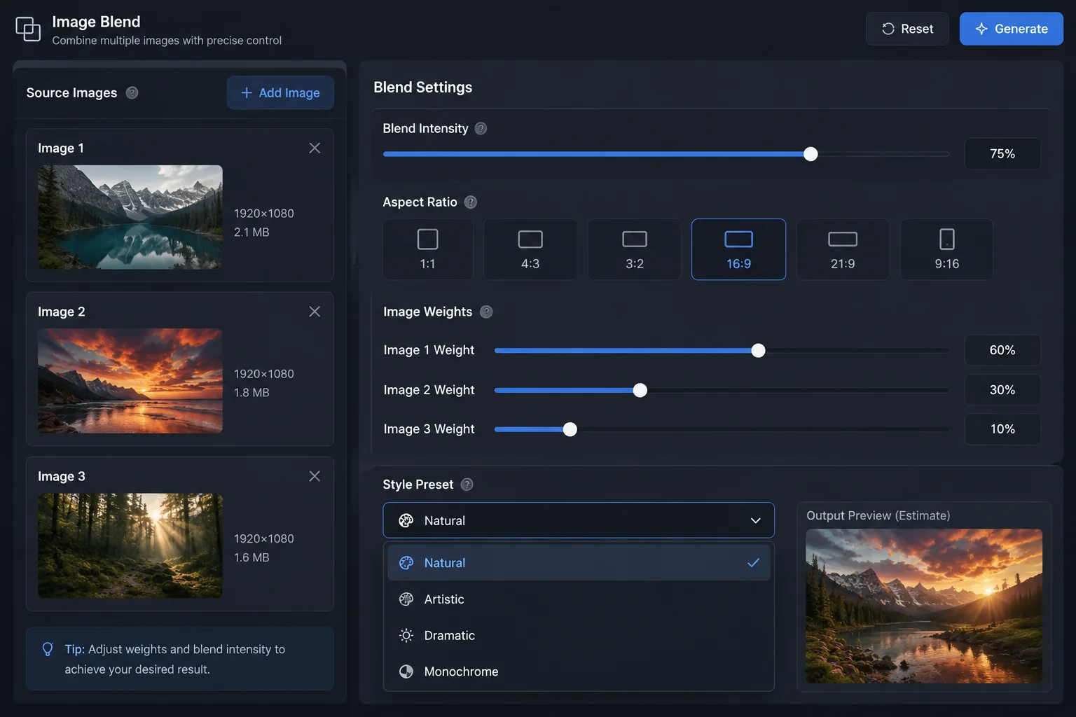 Adjust blend settings and style