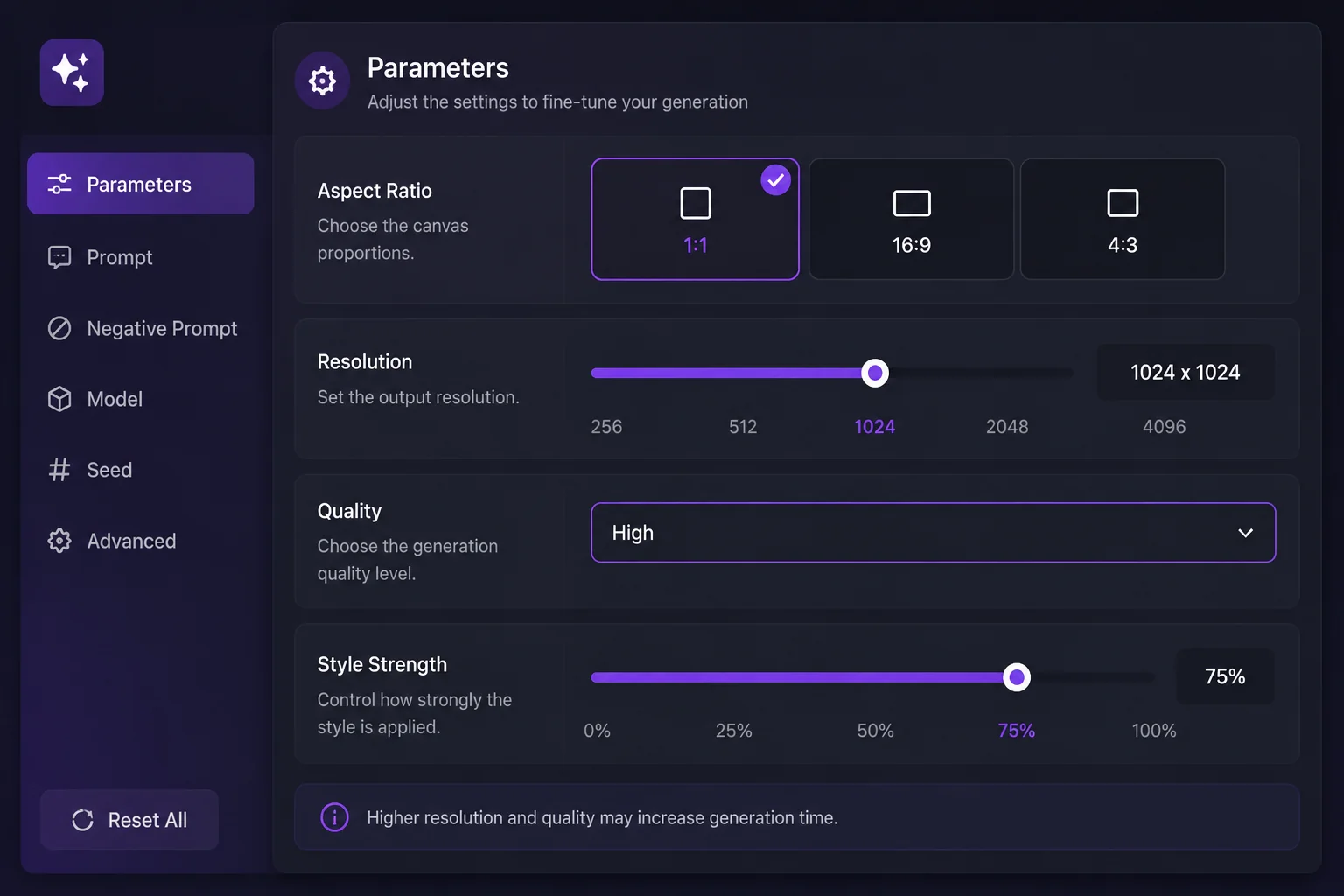 Configure generation parameters
