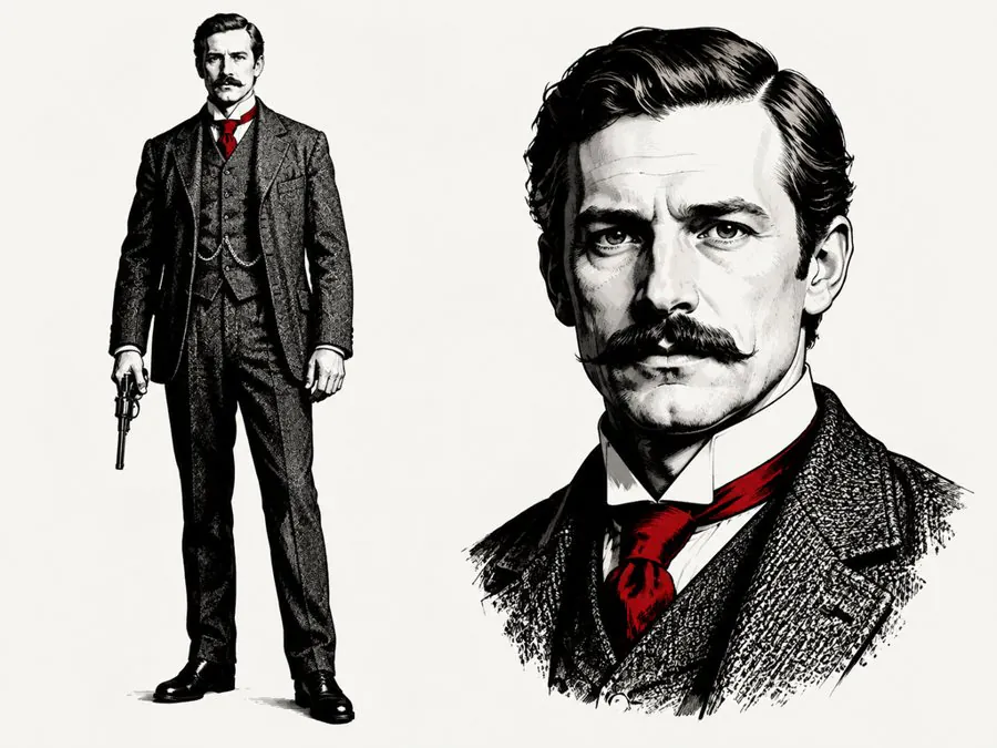 Reference sheet for Dr. John Watson in noir ink style