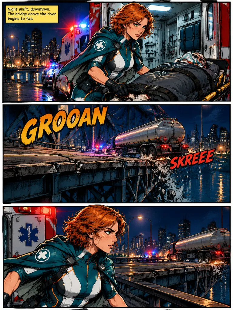 Nova: Overload, page 1: A paramedic who absorbs impact has to stop a falling bridge — and find somewhere to put all that energy.