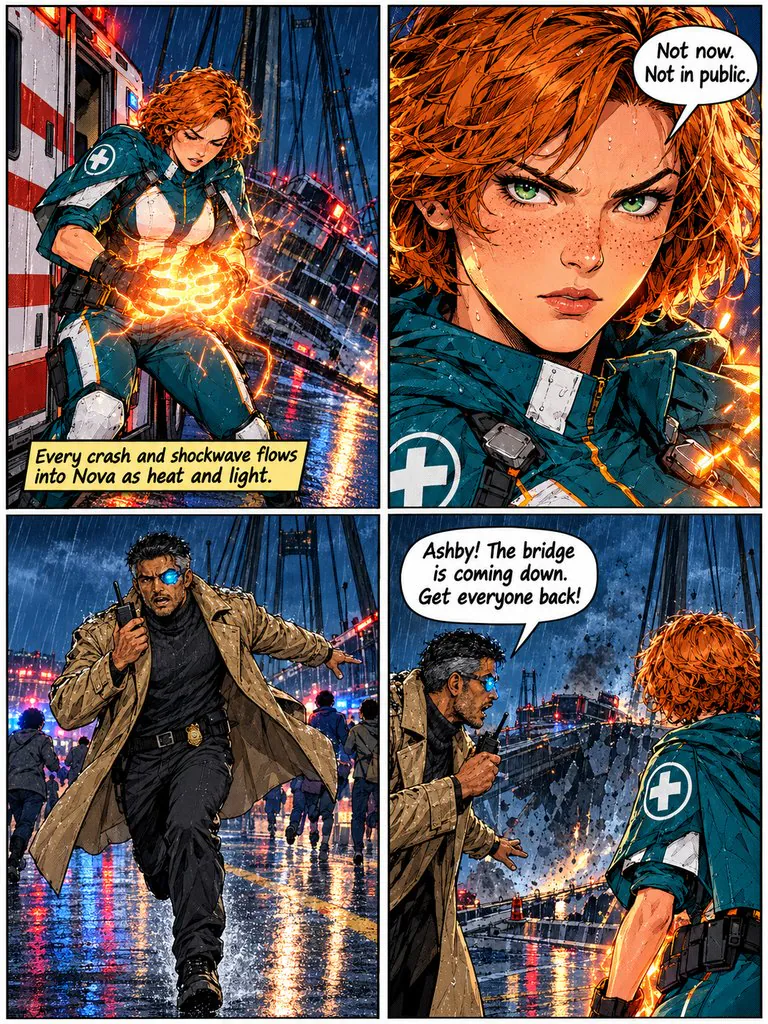 Nova: Overload, page 2: A paramedic who absorbs impact has to stop a falling bridge — and find somewhere to put all that energy.