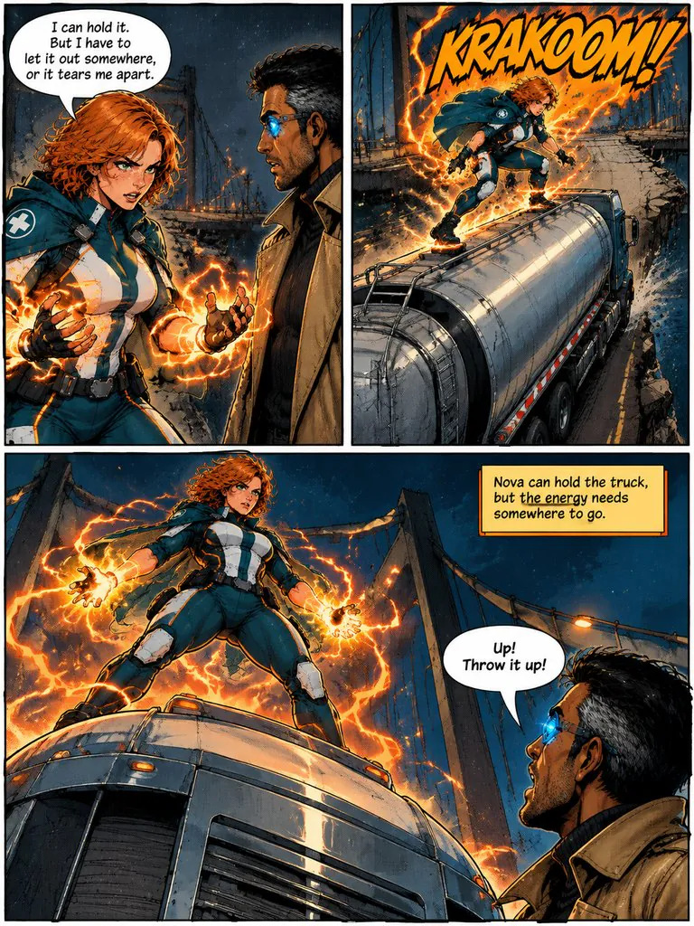 Nova: Overload, page 3: A paramedic who absorbs impact has to stop a falling bridge — and find somewhere to put all that energy.