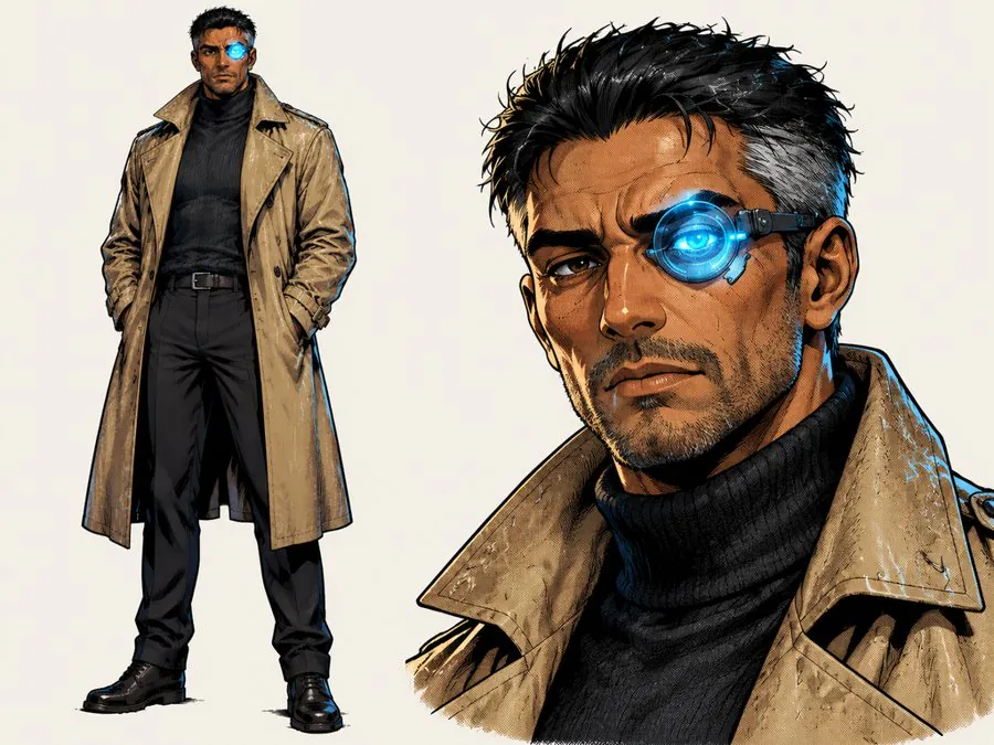 Reference sheet for Axel Reyes in American comic style