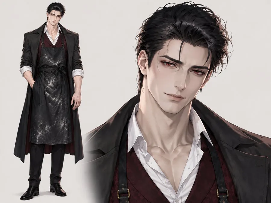 Dorian Vale reference sheet in Korean webtoon style