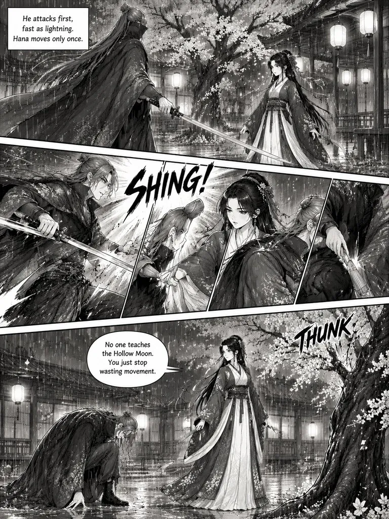 The Last Teahouse Blade, page 3: A swordsman comes to a Kyoto teahouse looking for the last master of a forbidden style. The owner answers with a tea whisk.