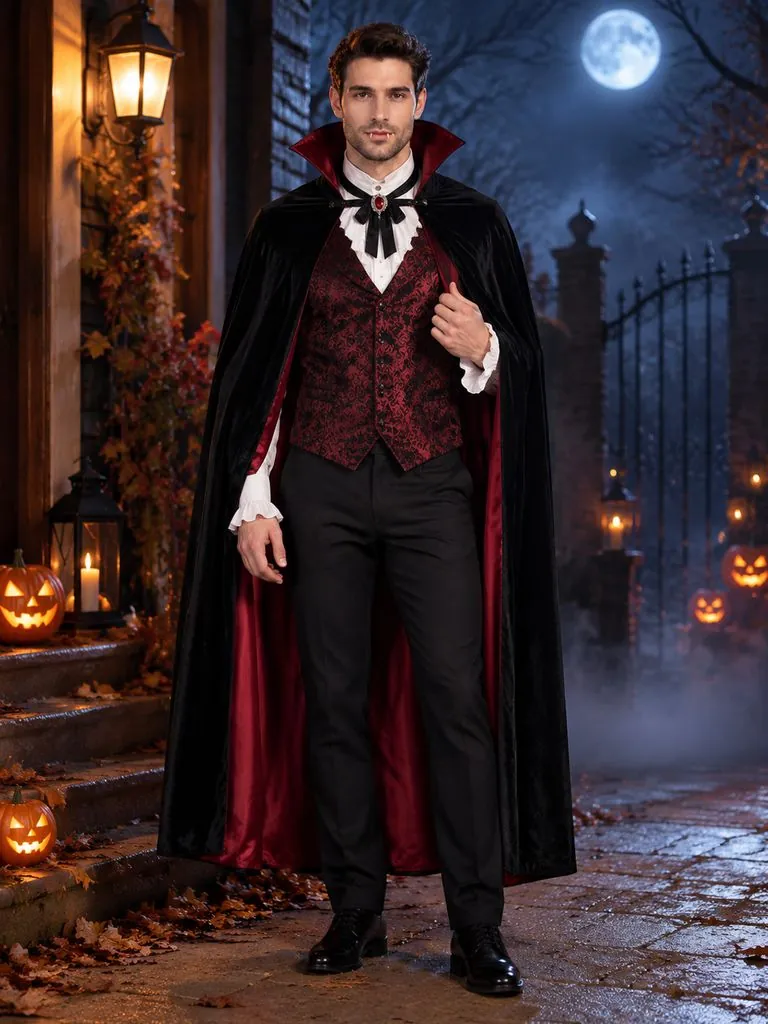 Halloween costume try-on example: original photo and result (vampire)