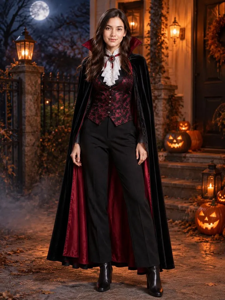 Halloween costume try-on example: original photo and result (vampire)
