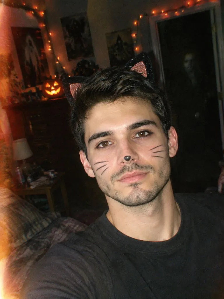 Y2K Halloween selfie example: original photo and result (same person)